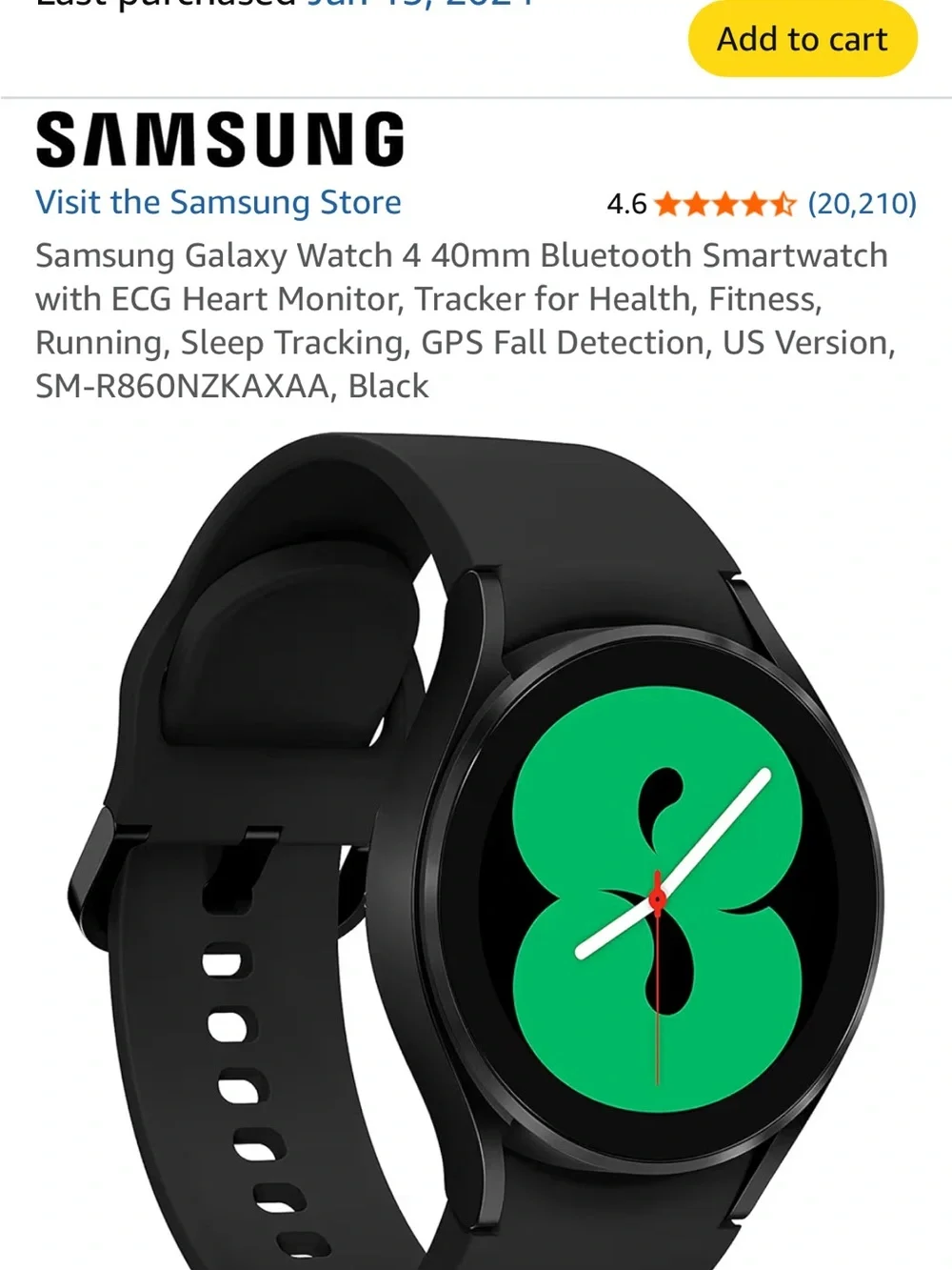 Samsung Galaxy 4 Black Smart Fitness Watch - Sleek Minimal Design 40 mm